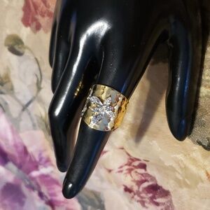 Beautiful Butterfly 18K Hammered GE / CZ Butterfly Cocktail Ring - Size 8.75